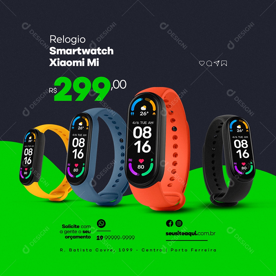 Relogio Smartwatch Xiaomi Mi Assistência Técnica Social Media PSD Editável