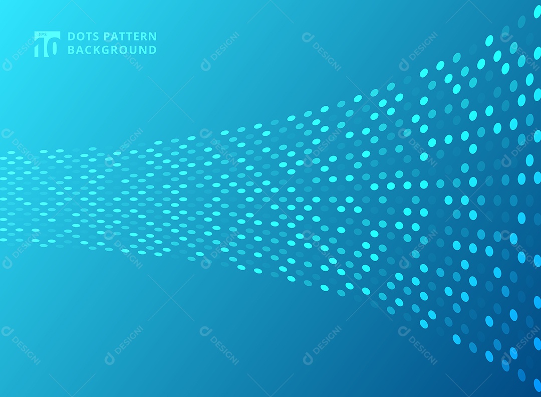 Curva de padrão de néon de pontos de estilo de tecnologia abstrata sobre fundo azul