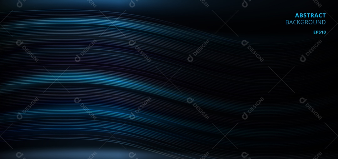 Linhas de curva de movimento abstrato e padrão de luz sobre fundo azul escuro