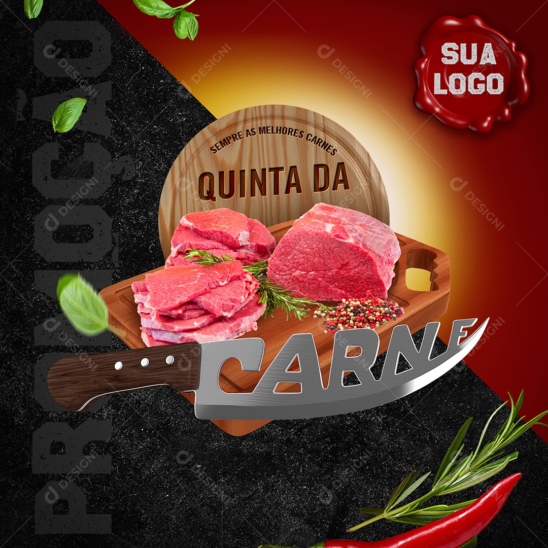 Sempre as Melhores Carnes Promoção Quinta da Carne Açougue Social Media PSD Editável