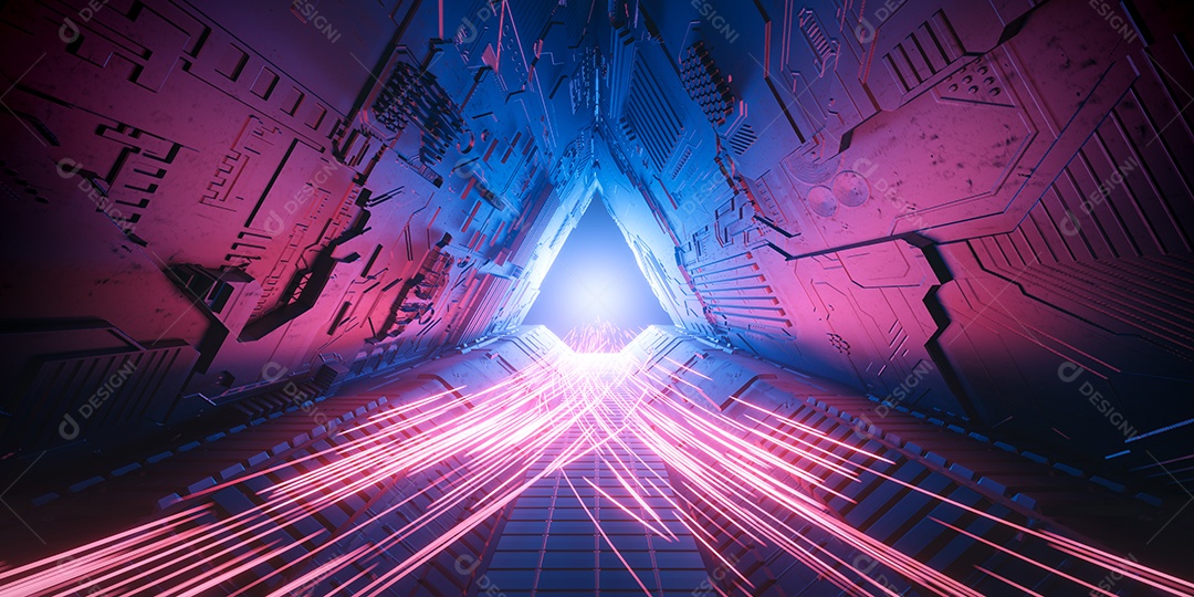 Corredor em luzes neon