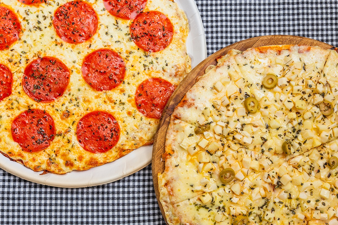 Deliciosa pizza vegetariana de palmito com queijo muçarela