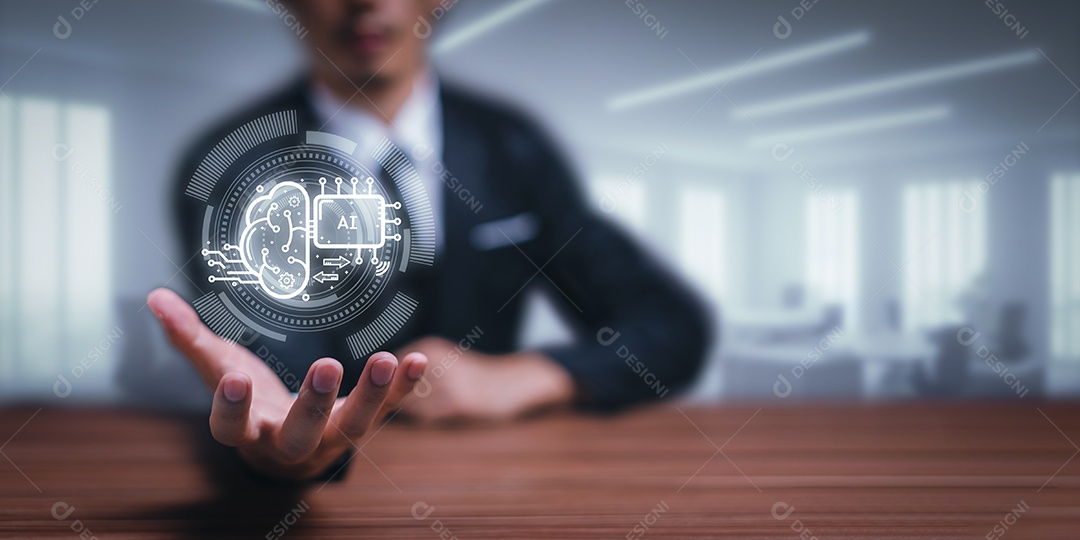 Controle, trabalhe, comande com robô droide AI de Inteligência Artificial e sistema ciborgue