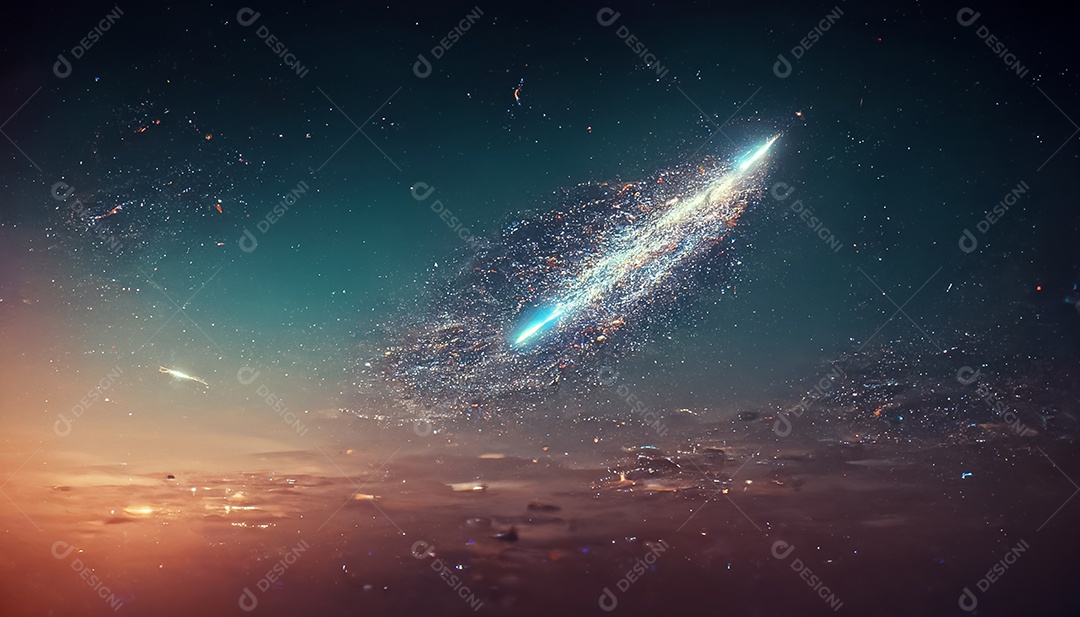 Nebula e galáxias no espaço 3D