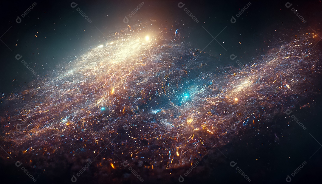 Nebula e galáxias no espaço 3D