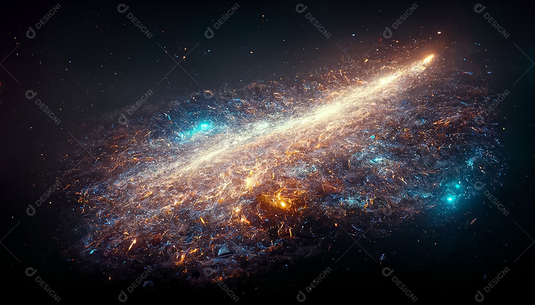 Nebula e galáxias no espaço 3D