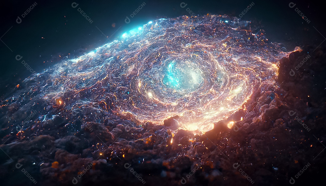 Nebula e galáxias no espaço 3D