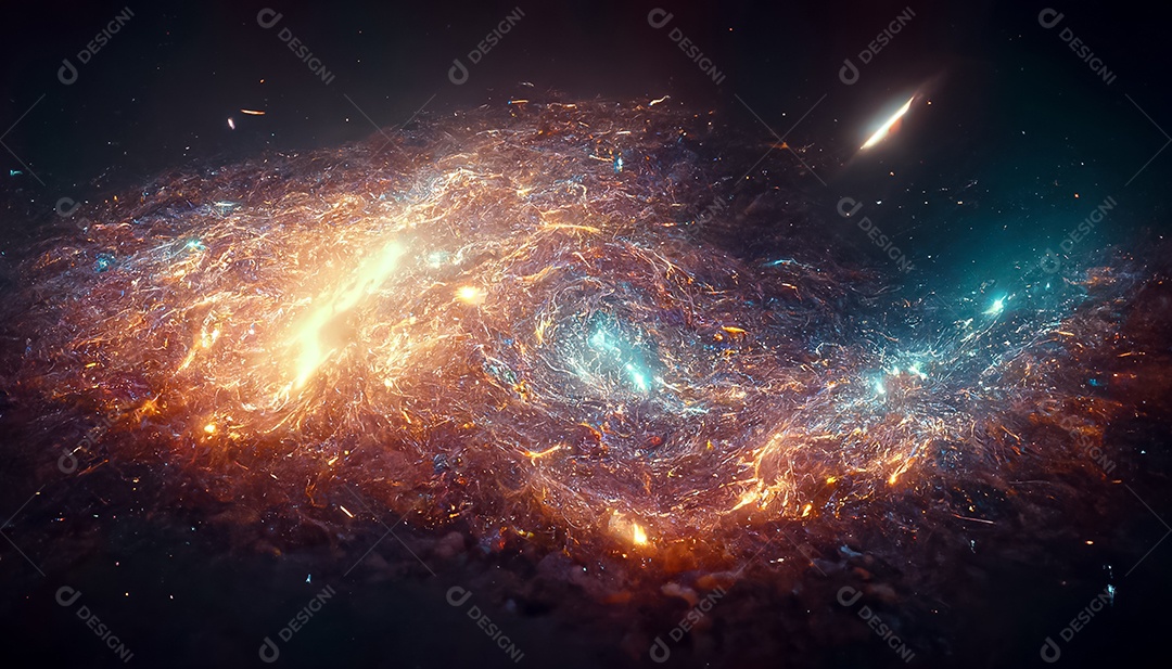 Nebula e galáxias no espaço 3D