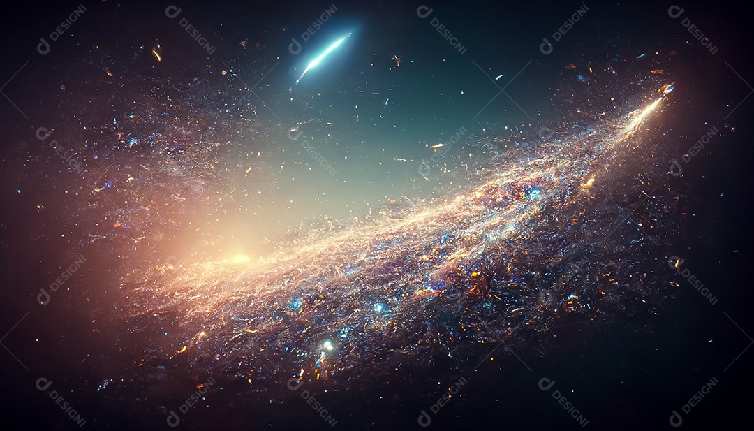 Nebula e galáxias no espaço 3D