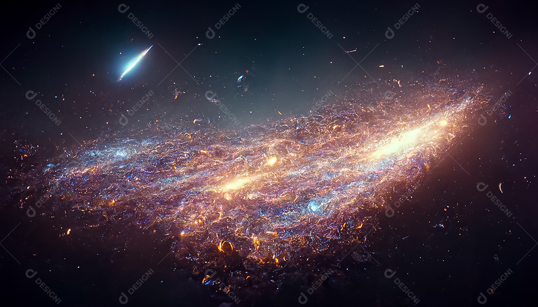 Nebula e galáxias no espaço 3D