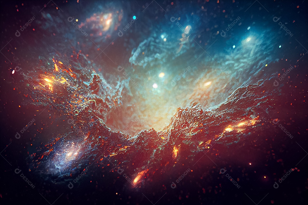 Nebula e galáxias no espaço 3D