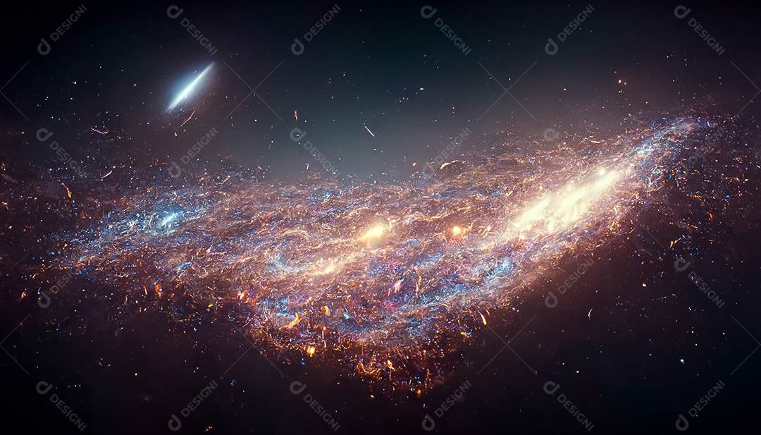 Nebula e galáxias no espaço 3D