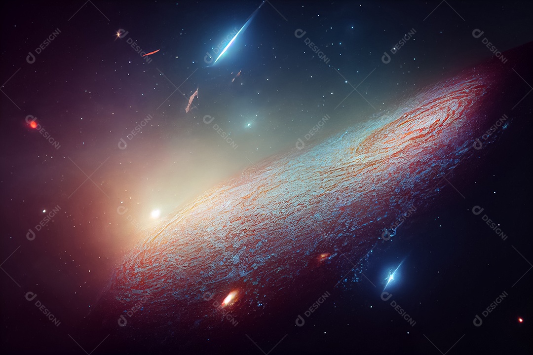 Nebula e galáxias no espaço 3D