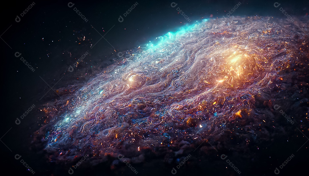 Nebula e galáxias no espaço 3D