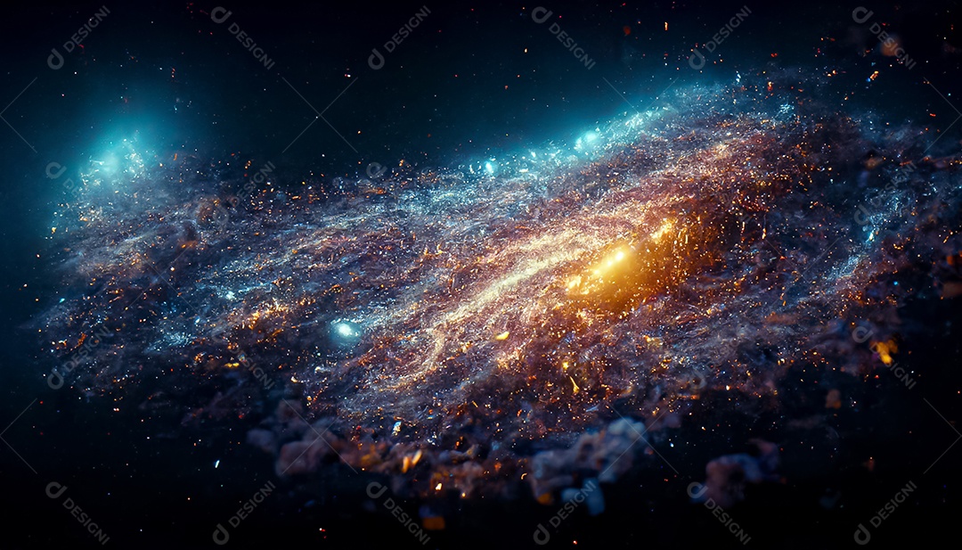 Nebula e galáxias no espaço 3D