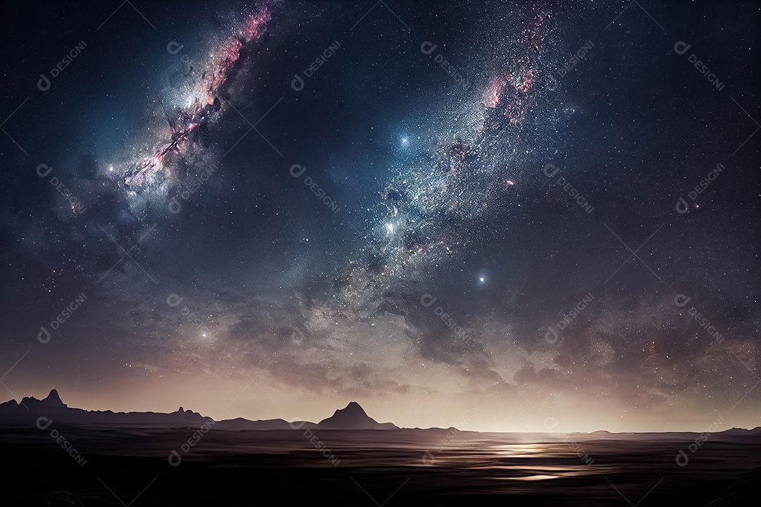 Nebula e galáxias no espaço 3D