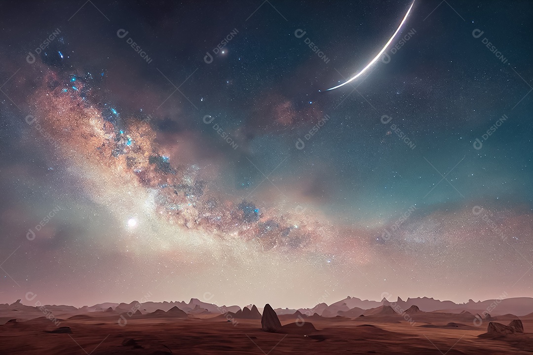 Nebula e galáxias no espaço 3D