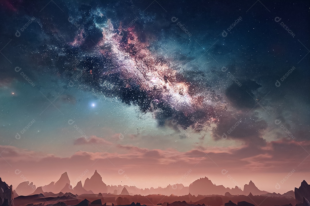 Nebula e galáxias no espaço 3D