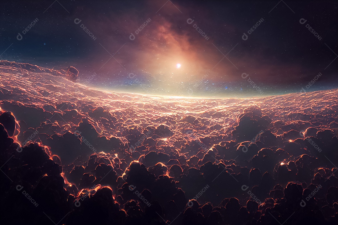 Nebula e galáxias no espaço 3D