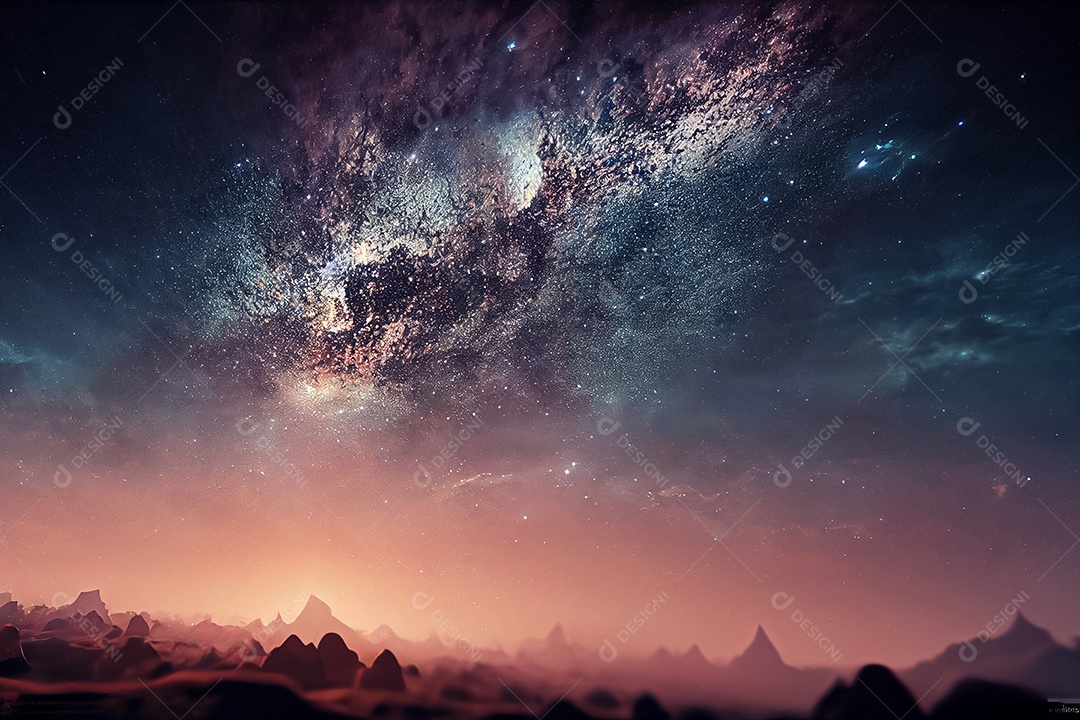 Nebula e galáxias no espaço 3D