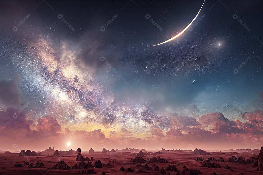 Nebula e galáxias no espaço 3D