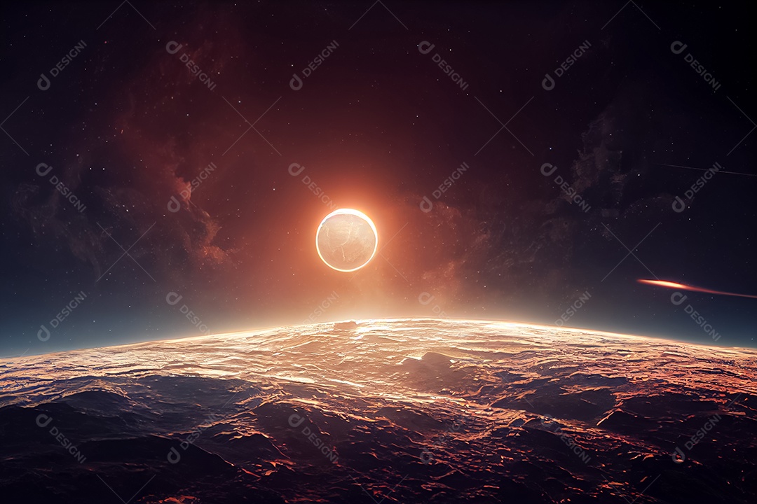 Nebula e galáxias no espaço 3D