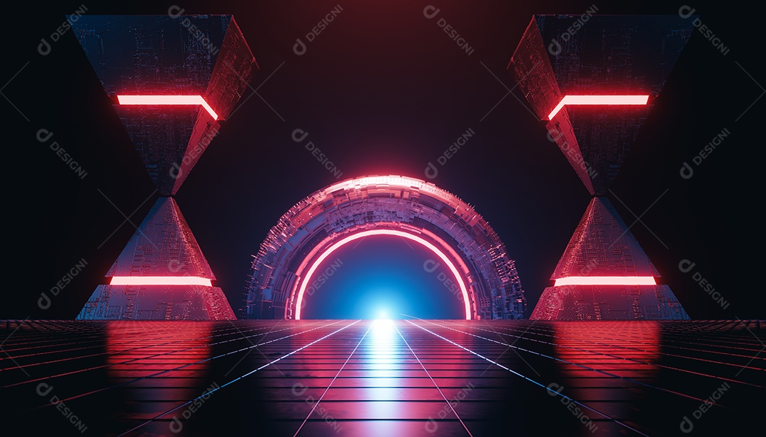 Corredor em luzes neon