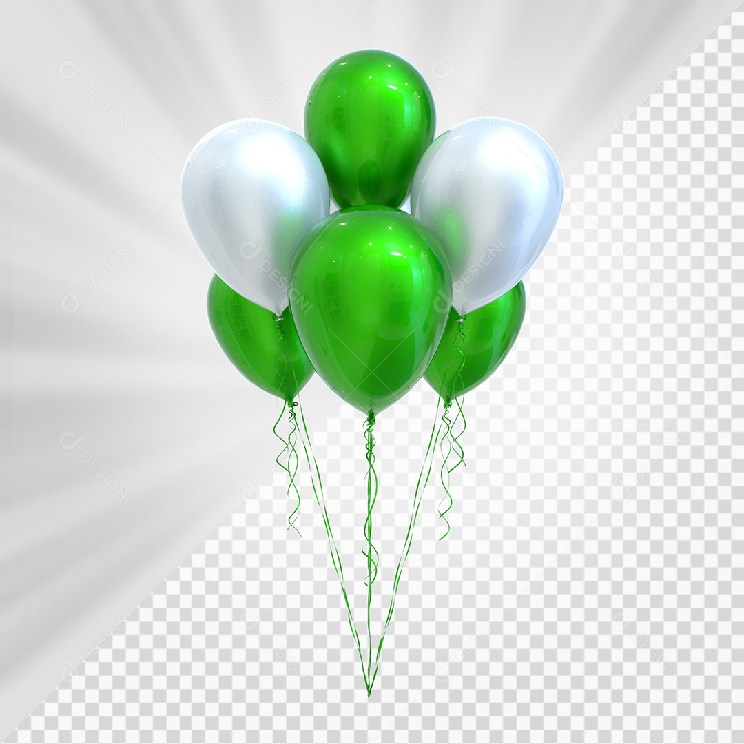 Balões Verde e Cinza Elemento 3D para Composição PSD