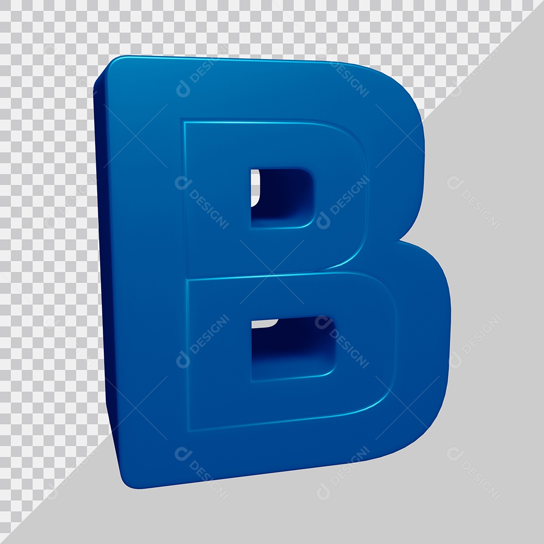 Letra B Maiúscula Azul 3D Para composição PSD