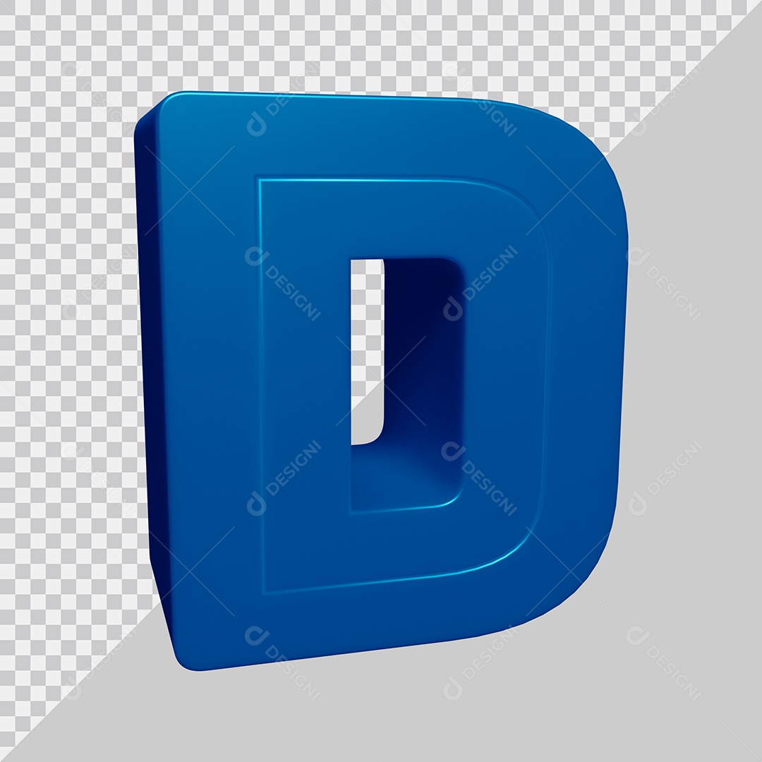 Letra D Maiúscula Azul 3D Para composição PSD