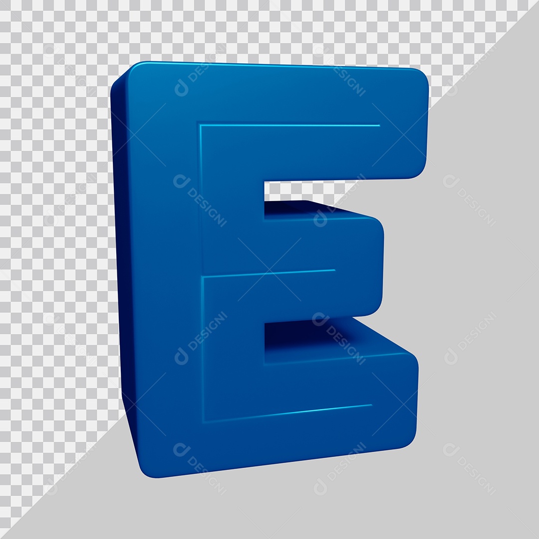 Letra E Maiúscula Azul 3D Para composição PSD