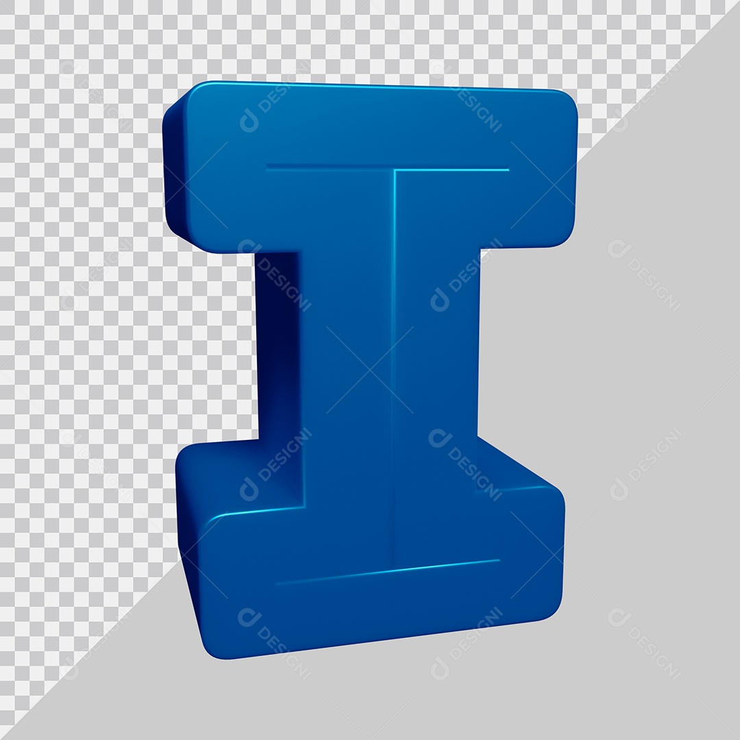 Letra I Maiúscula Azul 3D Para composição PSD