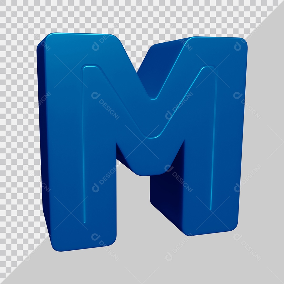 Letra M Maiúscula Azul 3D Para composição PSD