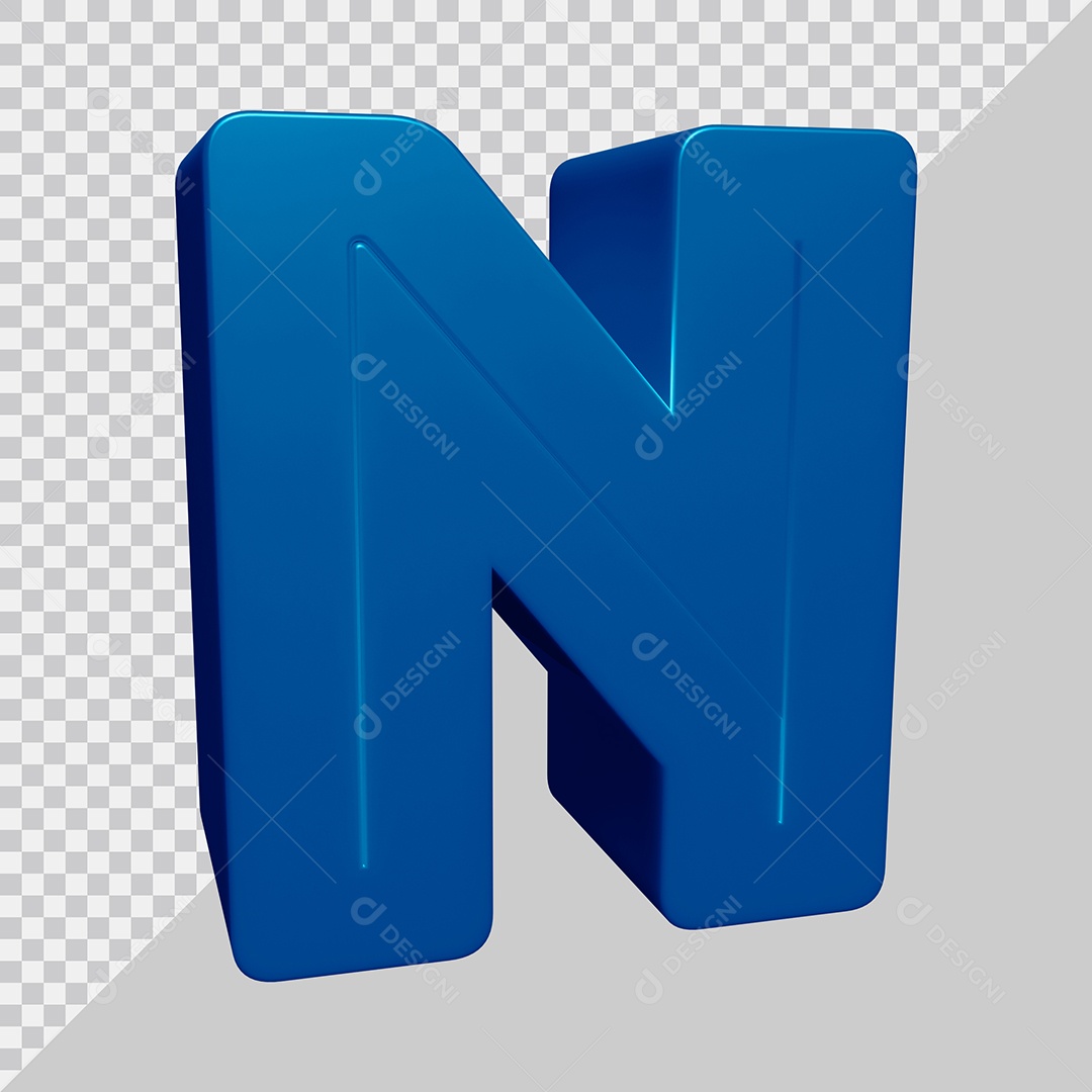 Letra N Maiúscula Azul 3D Para composição PSD