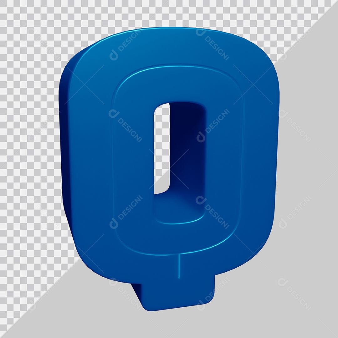 Letra Q Maiúscula Azul 3D Para composição PSD