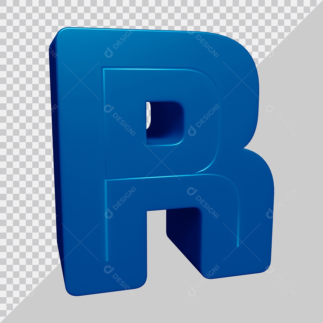 Letra R Maiúscula Azul 3D Para composição PSD
