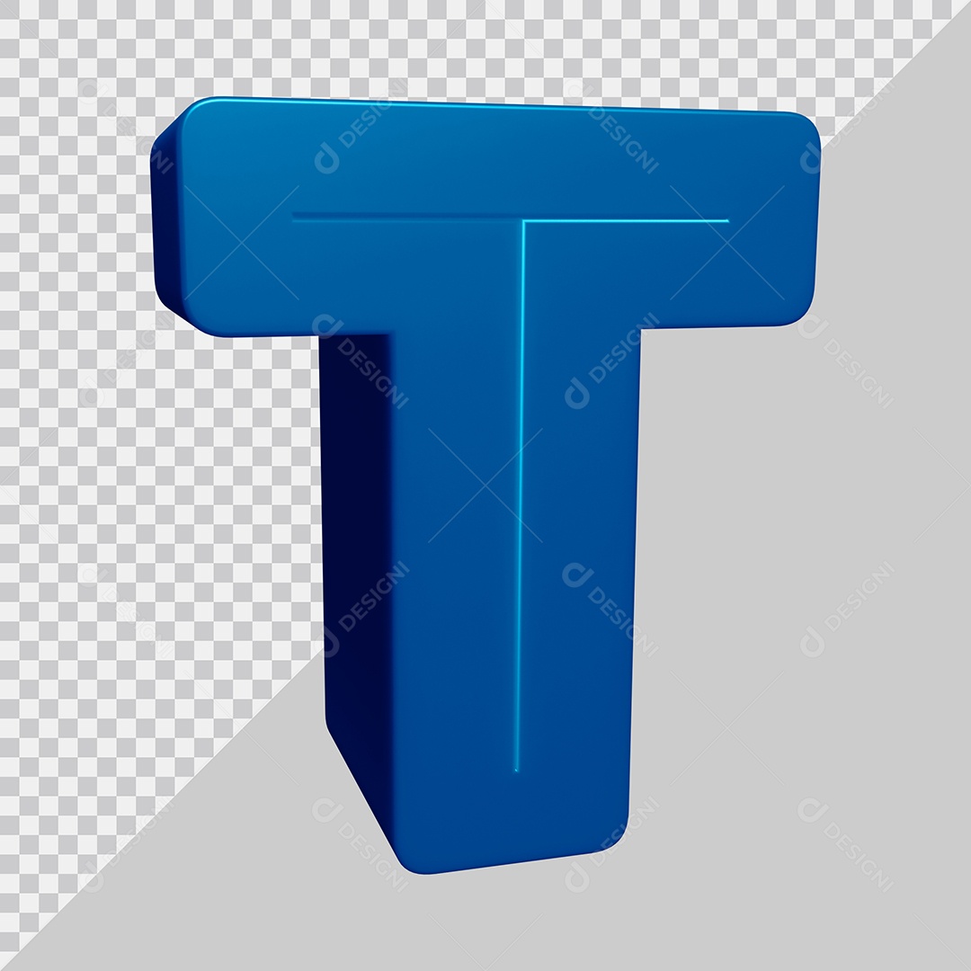 Letter T Capital Blue 3D For compositing PSD