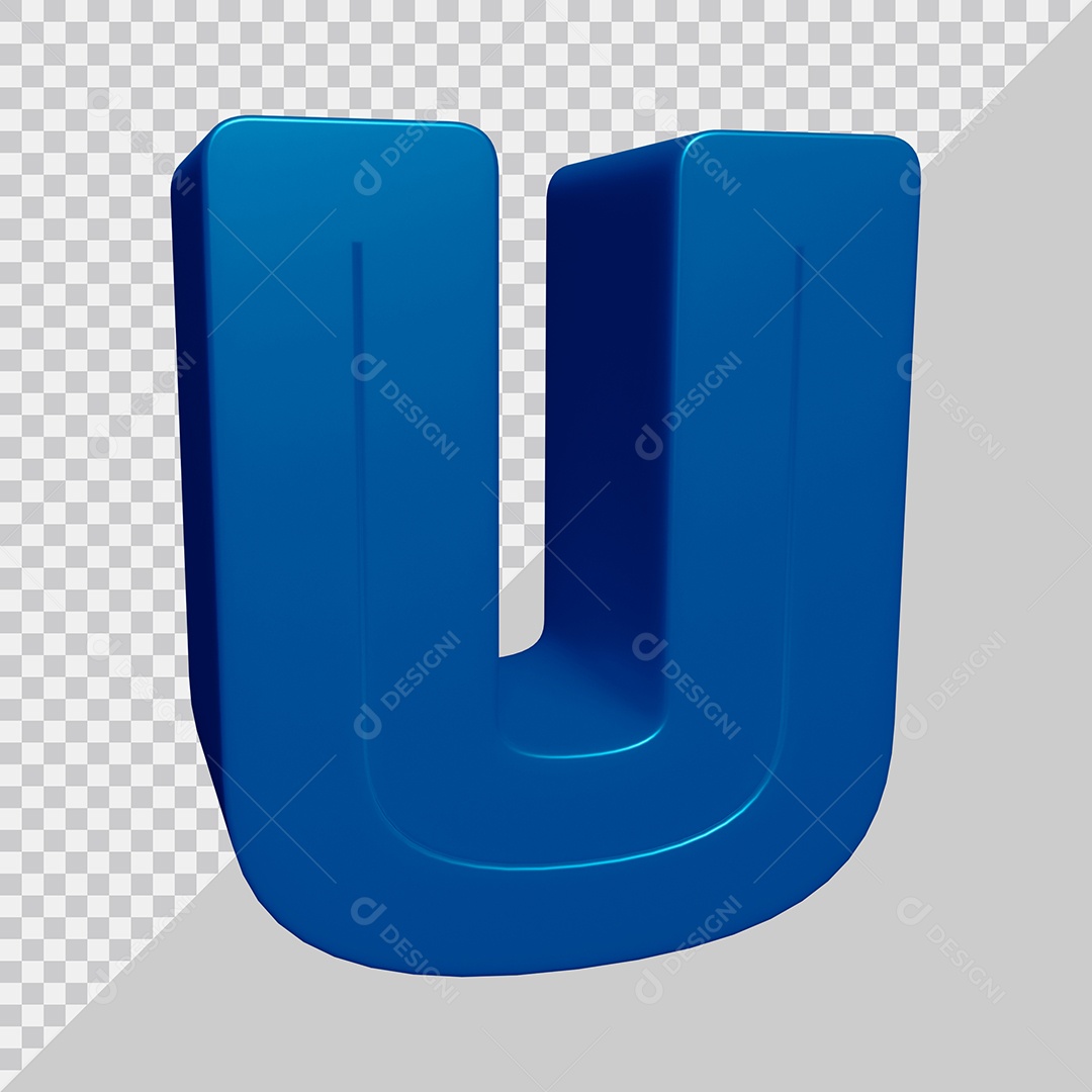 Letra U Maiúscula Azul 3D Para composição PSD