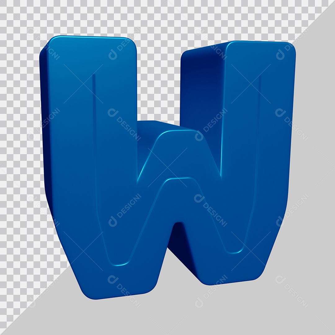 Letra W Maiúscula Azul 3D Para composição PSD