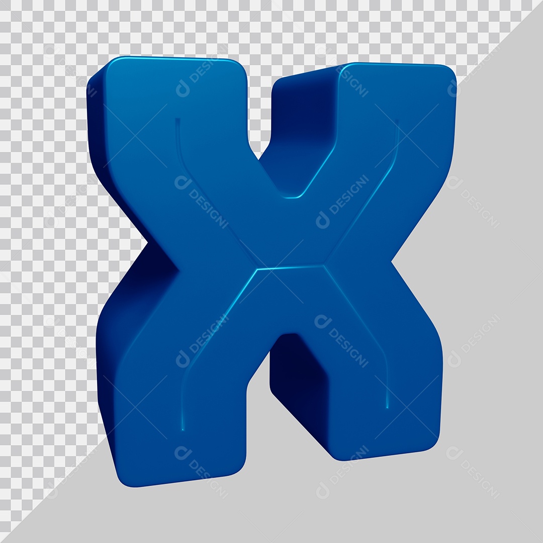 Letra X Maiúscula Azul 3D Para composição PSD