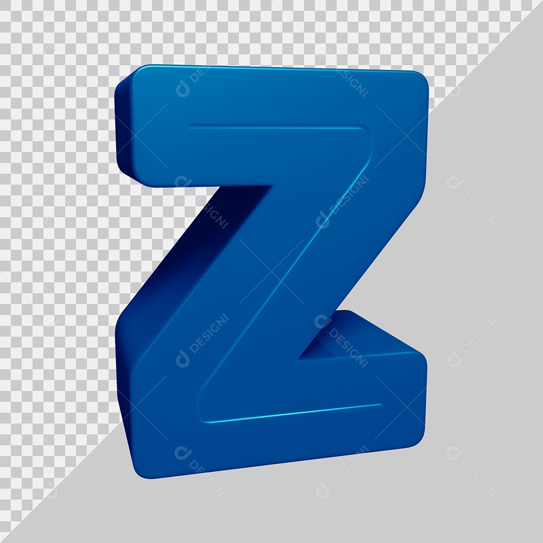 Letra Z Maiúscula Azul 3D Para composição PSD