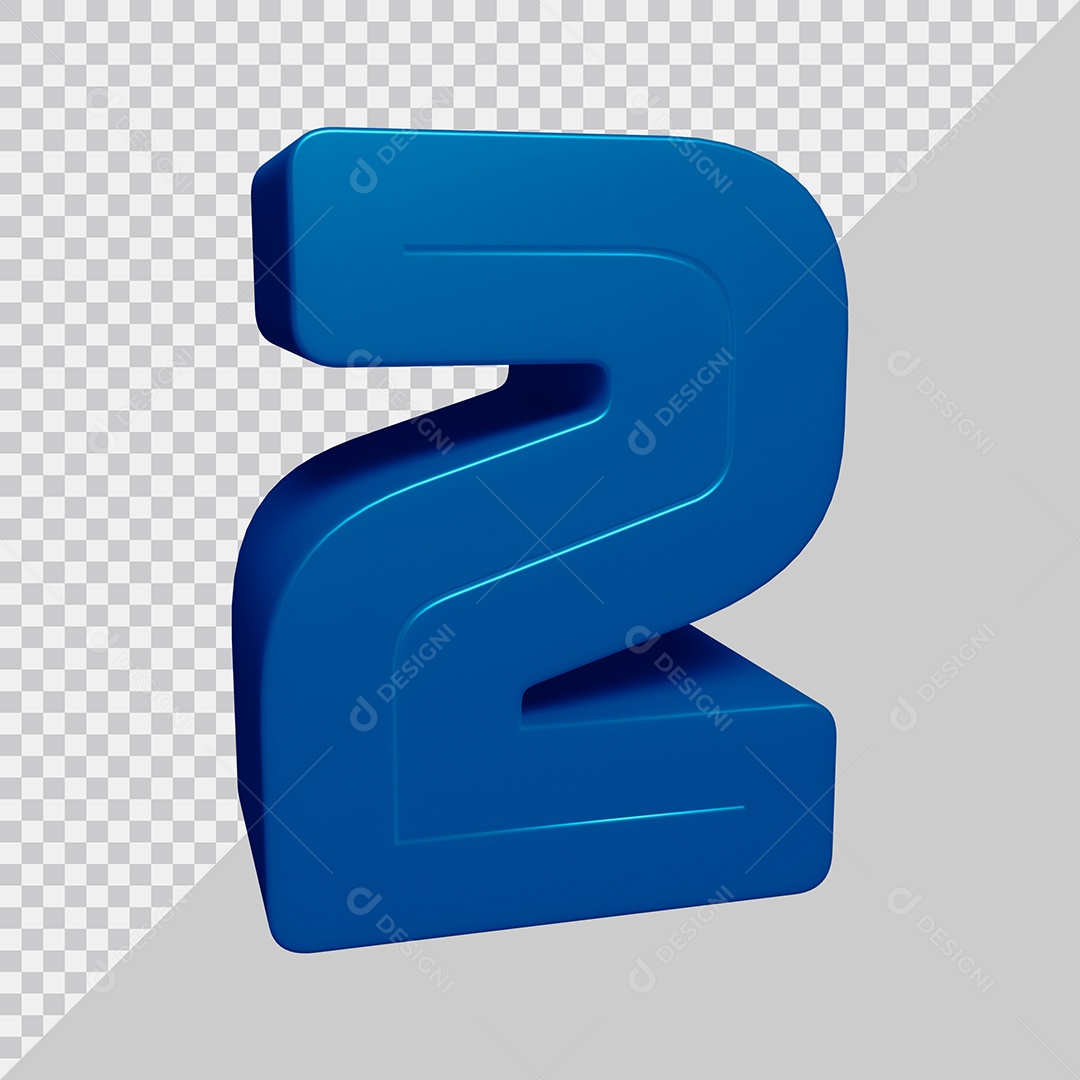 Número 3D 2 Azul Para composição PSD