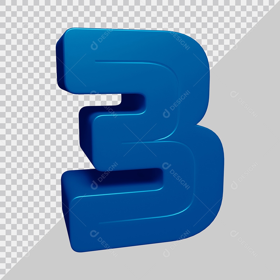 Número 3D 3 Azul Para composição PSD