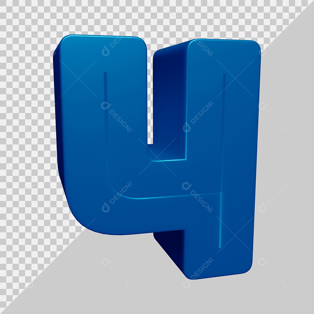 Número 3D 4 Azul Para composição PSD