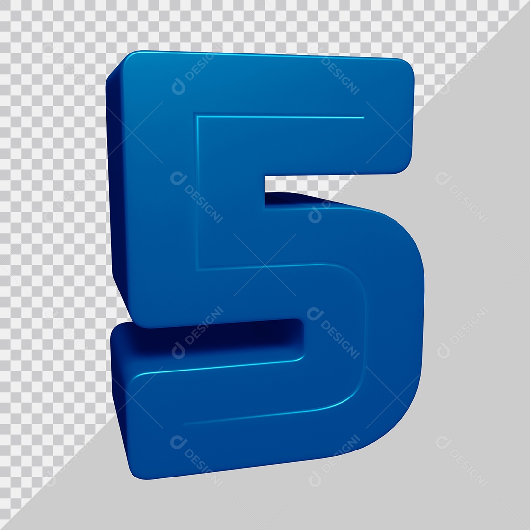 Número 3D 5 Azul Para composição PSD