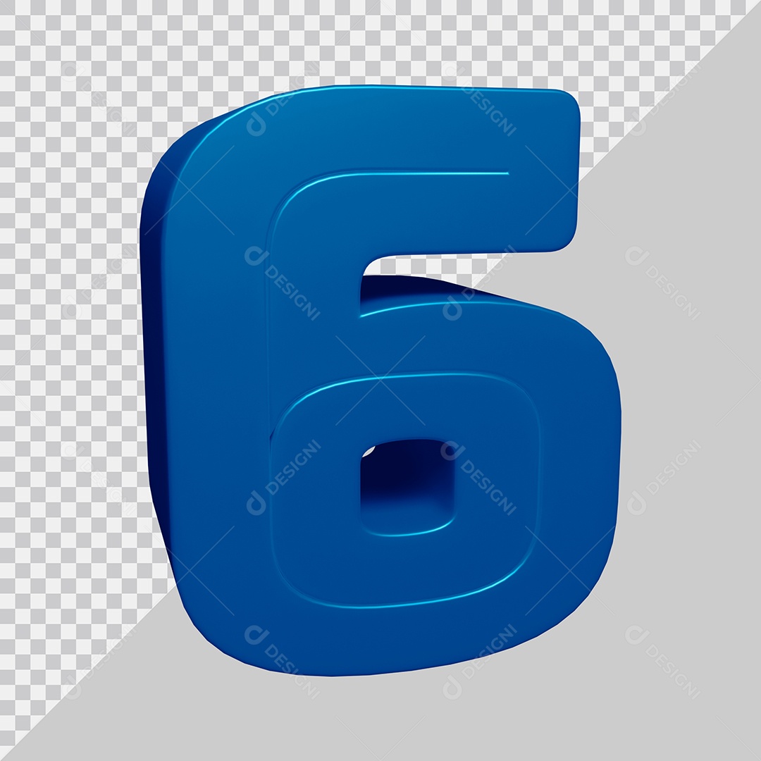 Número 3D 6 Azul Para composição PSD