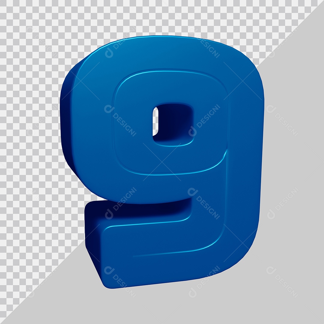 Número 3D 9 Azul Para composição PSD