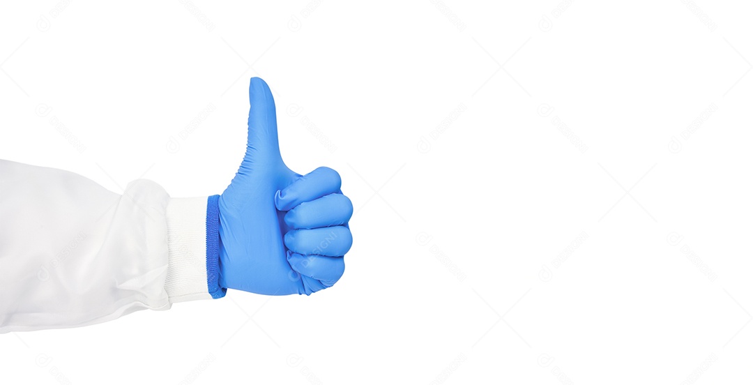 O pessoal médico entrega o polegar para cima isolado no fundo branco