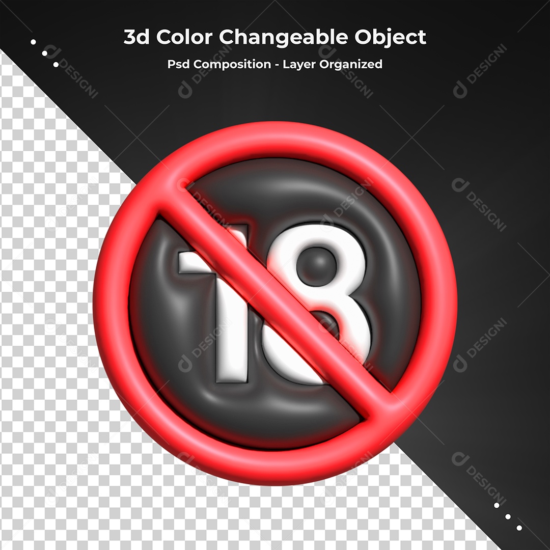 Sinal Proibido para Menores de 18 Elemento 3D para Composição PSD