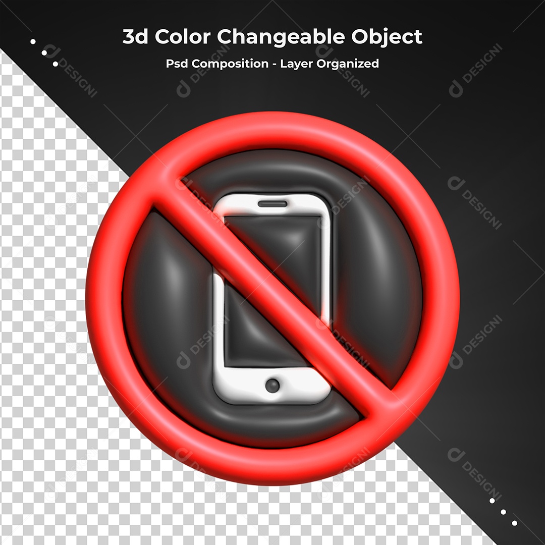 Sinal Proibido Celular ou Telefone Elemento 3D para Composição PSD